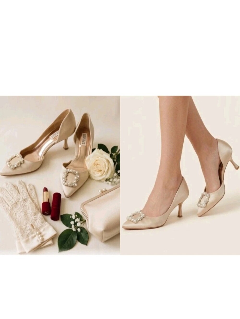 Badgley Mischka Fabia Kitten Heels Embellished Satin Shoes! Size 7.5